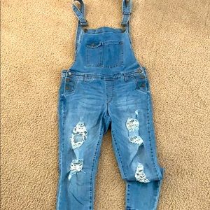 Distressed overalls